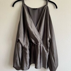 Halogen Gray Silk Wrap Blouse